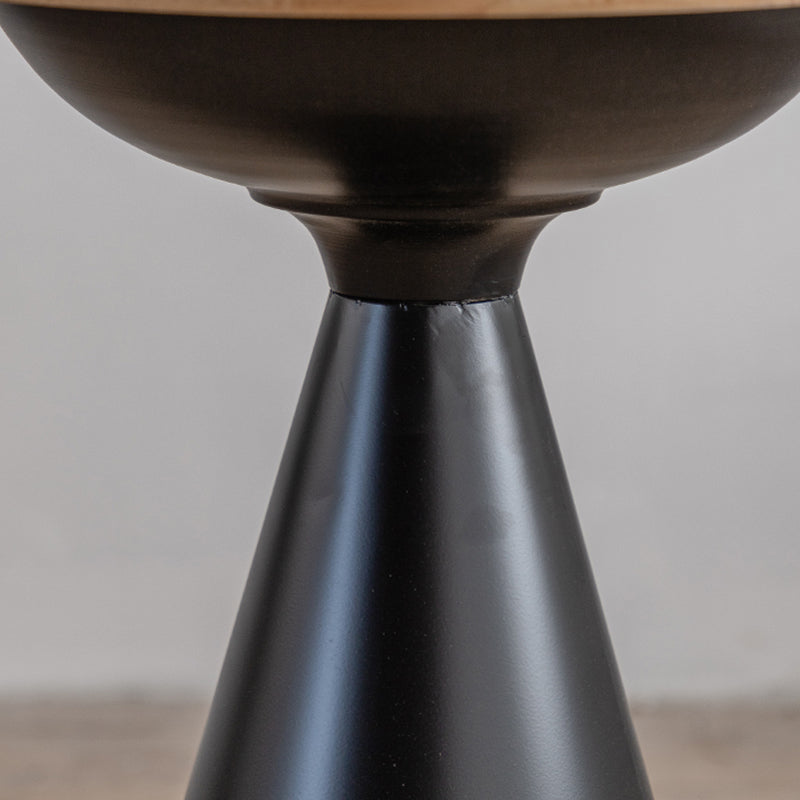Round Solid Wood Top Coffee Table Iron Pedestal Cocktail Table