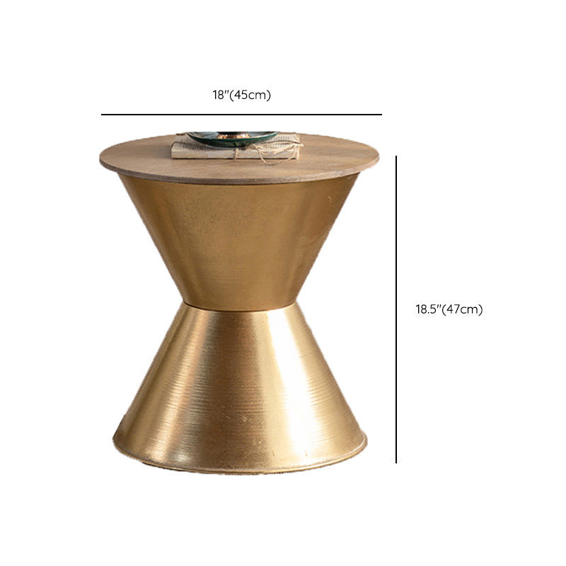 Round Solid Wood Top Coffee Table Iron Pedestal Cocktail Table