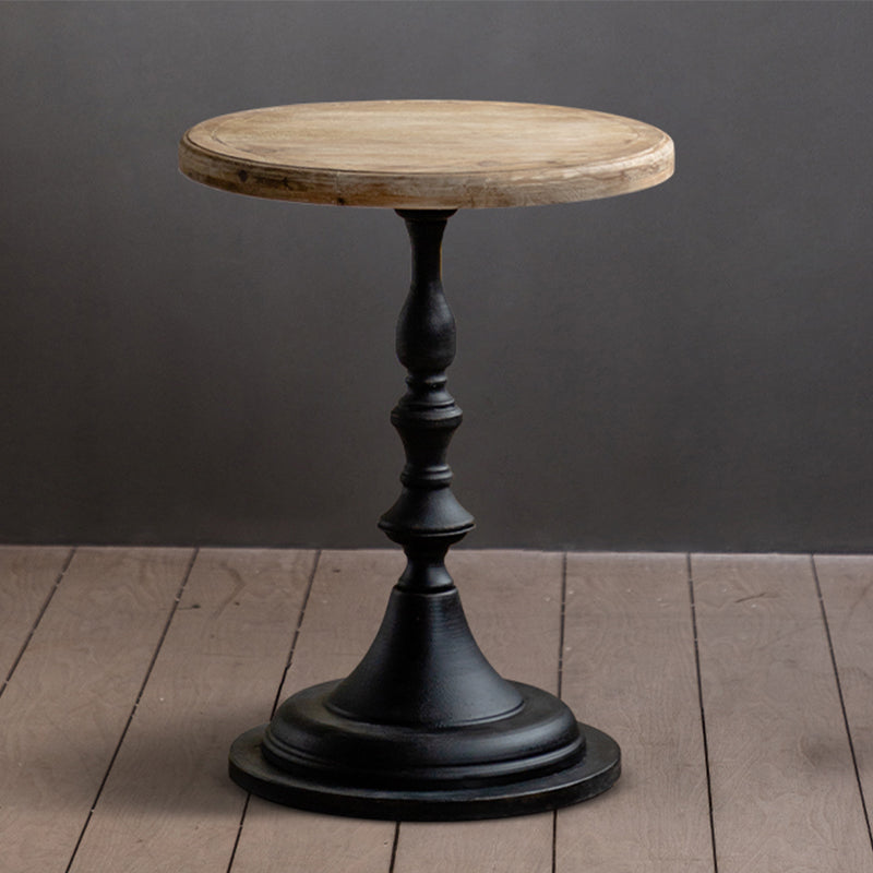 French Country Round Wood Top Coffee Table Iron Pedestal Cocktail Table