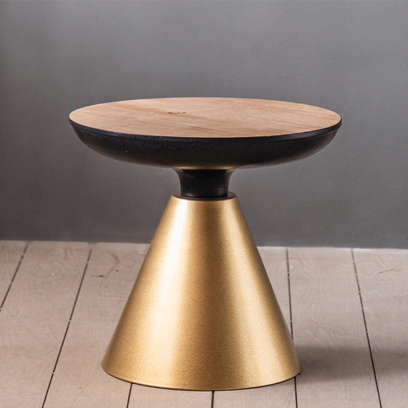 French Country Round Wood Top Coffee Table Iron Pedestal Cocktail Table