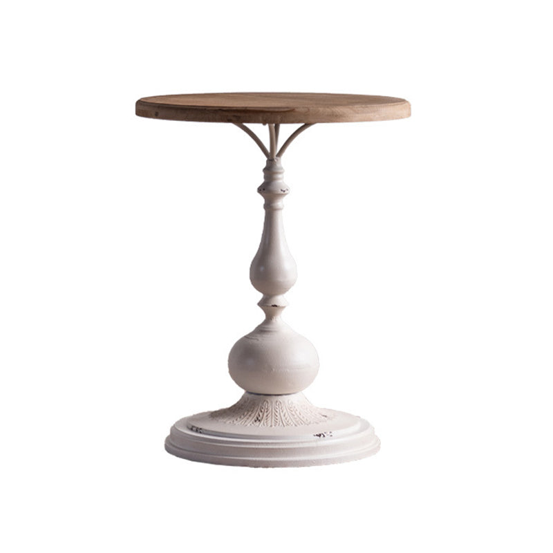 French Country Round Wood Top Coffee Table Iron Pedestal Cocktail Table