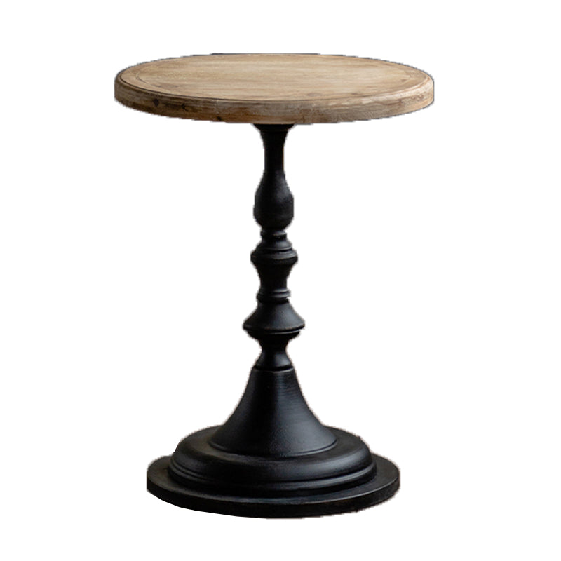 French Country Round Wood Top Coffee Table Iron Pedestal Cocktail Table