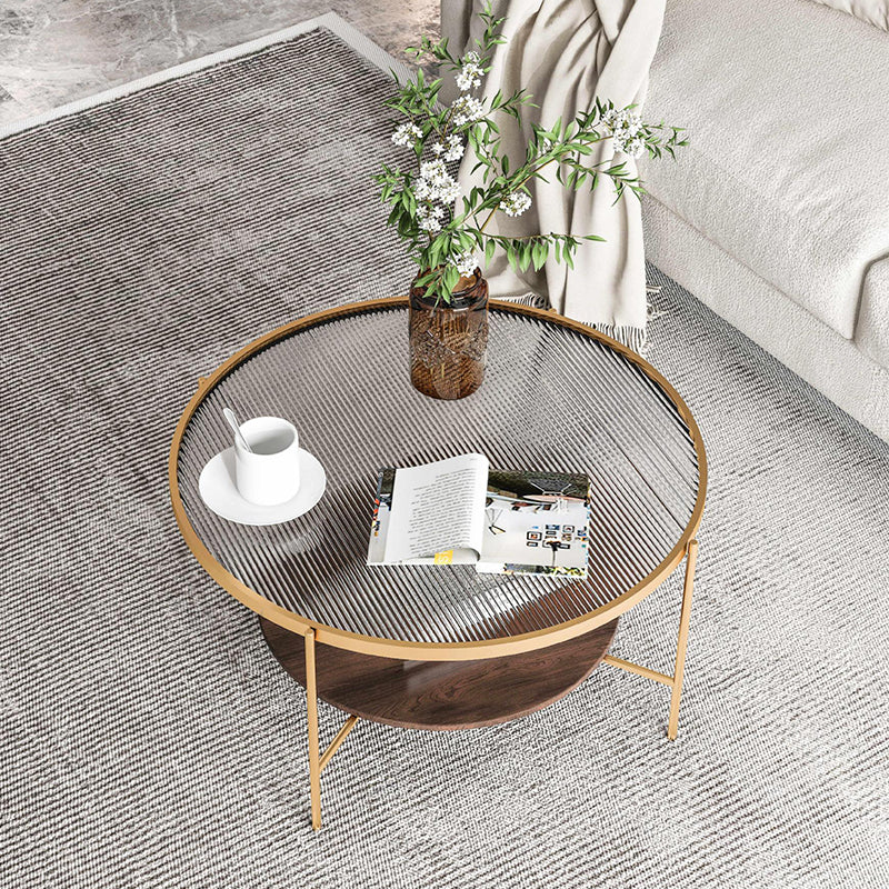 Contemporary 4 Legs Glass Top with Storage Shelf Round Single Coffee Table