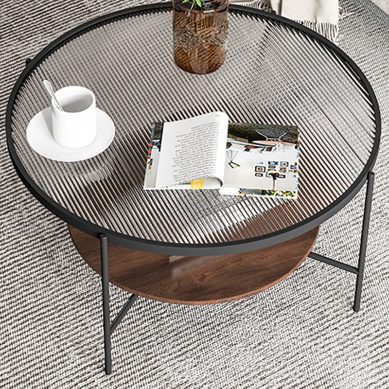 Contemporary 4 Legs Glass Top with Storage Shelf Round Single Coffee Table