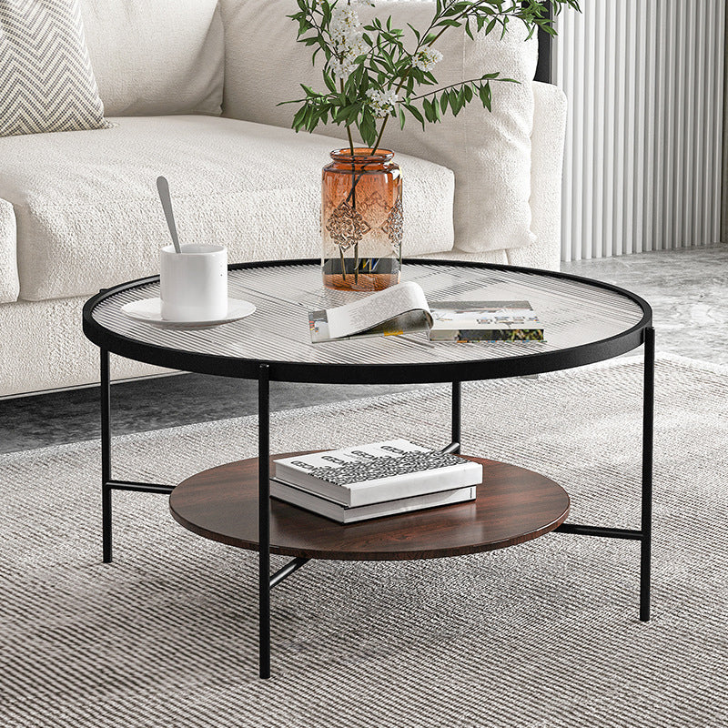 Contemporary 4 Legs Glass Top with Storage Shelf Round Single Coffee Table