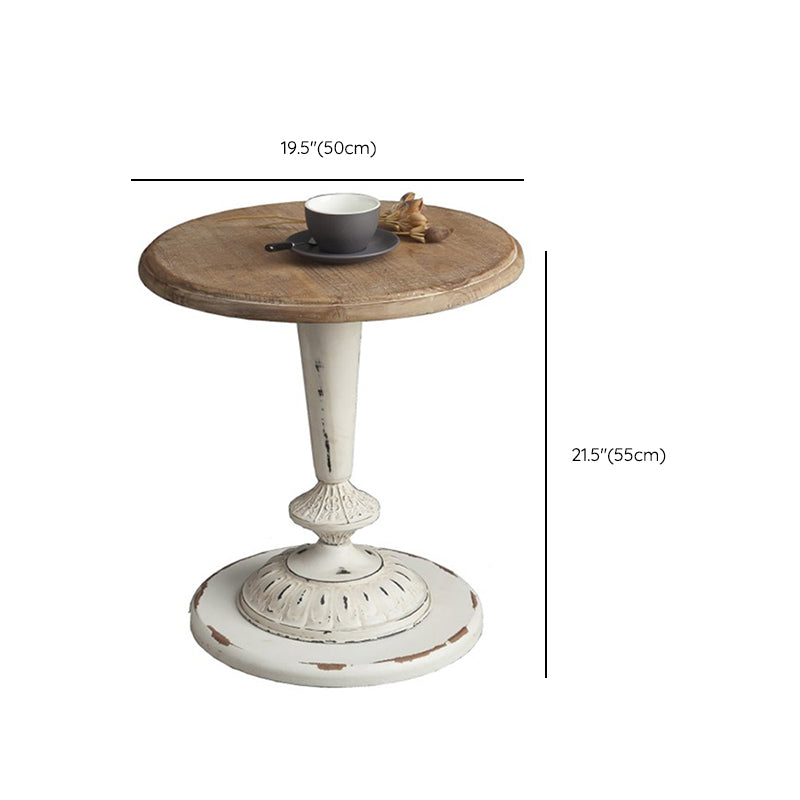 French Country Round Solid Wood Top Coffee Table Iron Pedestal Cocktail Table