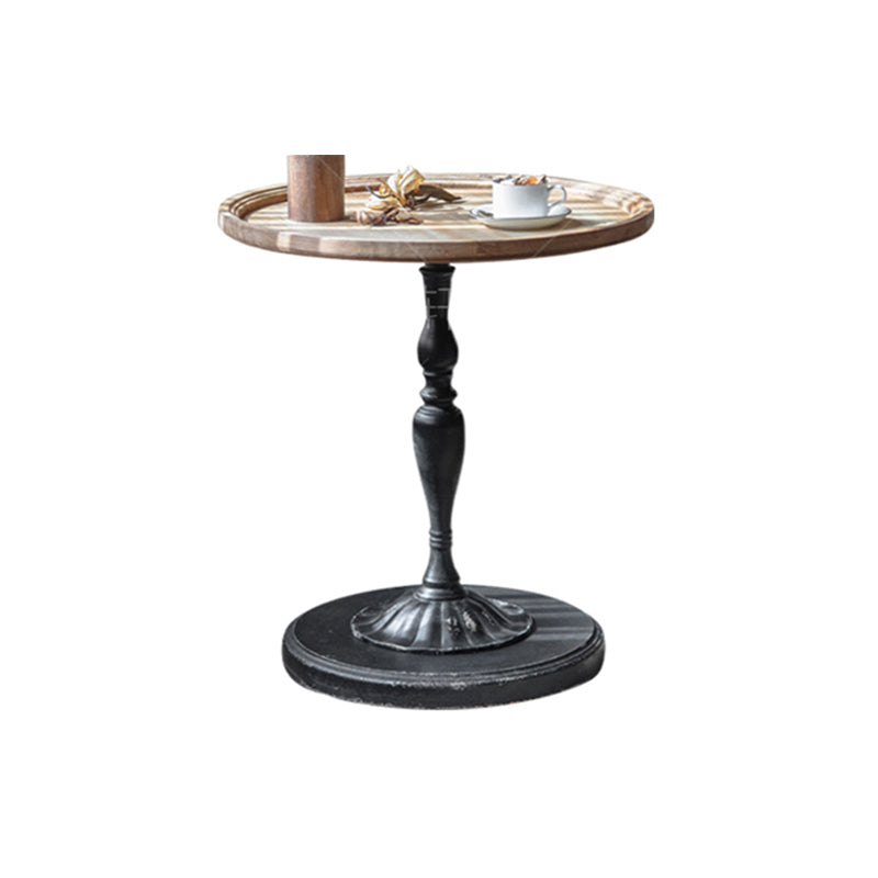 Round Wood Top Coffee Table Iron Pedestal Cocktail Table - Distressed Surface Treatment