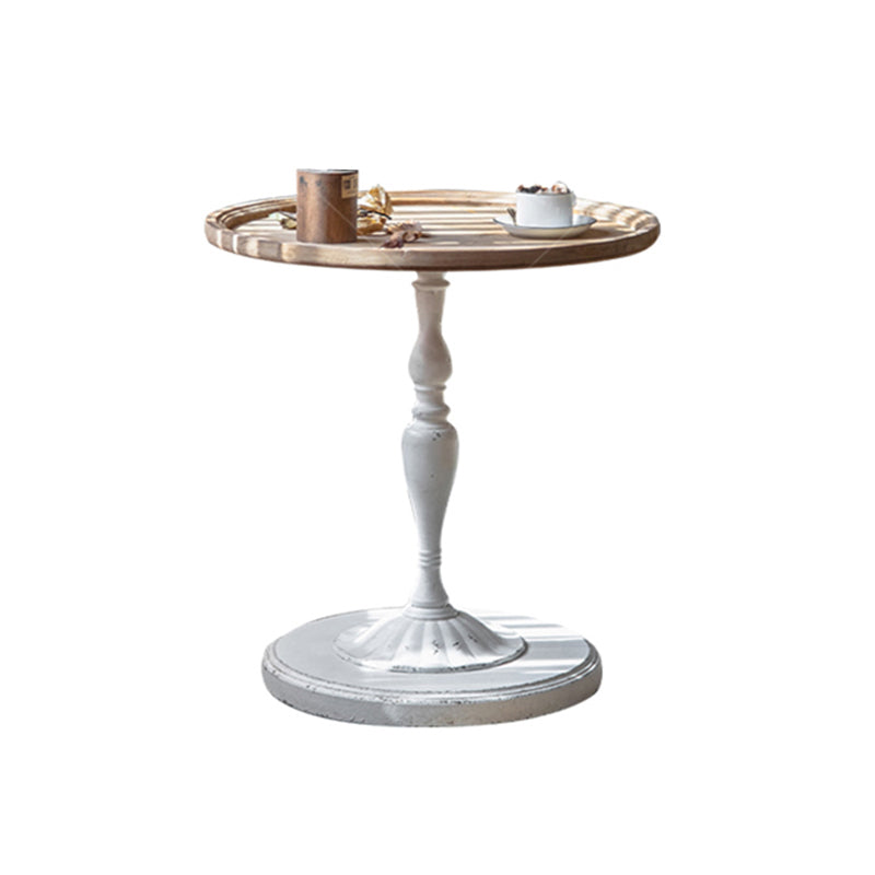 Round Wood Top Coffee Table Iron Pedestal Cocktail Table - Distressed Surface Treatment