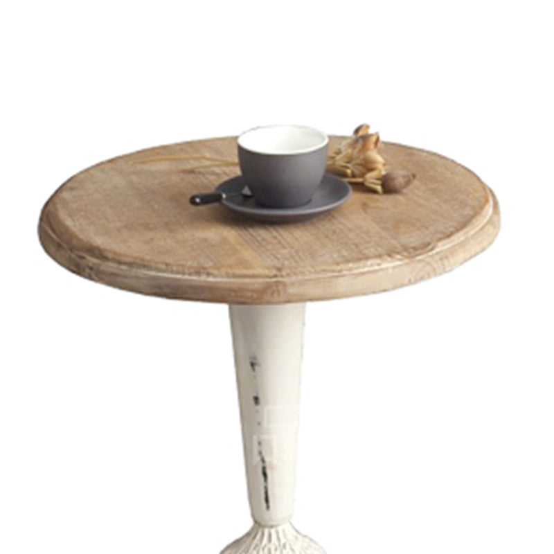 Round Wood Top Coffee Table Iron Pedestal Cocktail Table - Distressed Surface Treatment