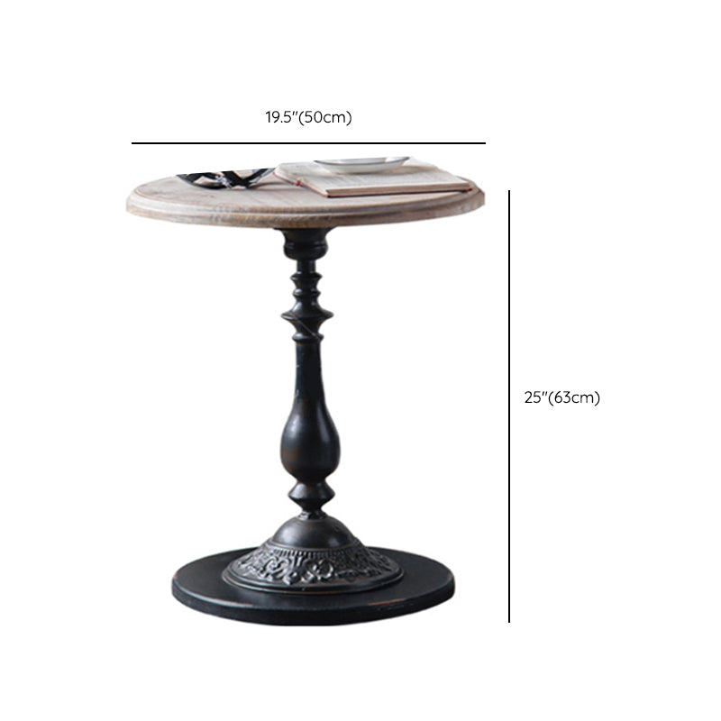 Round Wood Top Coffee Table Iron Pedestal Cocktail Table - Distressed Surface Treatment