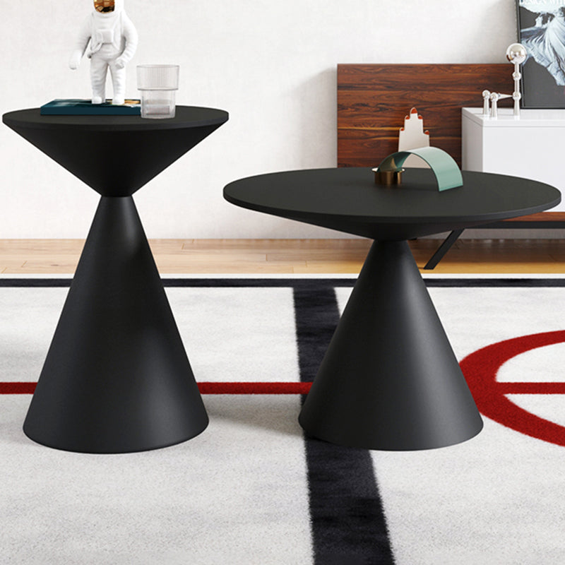 Mid-Century Modern Black / White Round Top Coffee Table Iron Pedestal Cocktail Table
