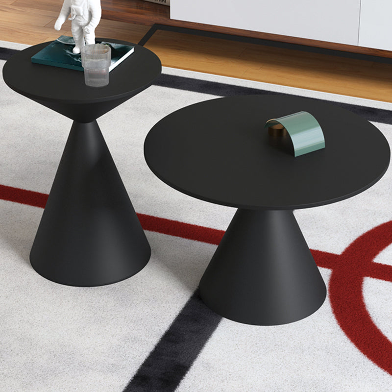 Mid-Century Modern Black / White Round Top Coffee Table Iron Pedestal Cocktail Table