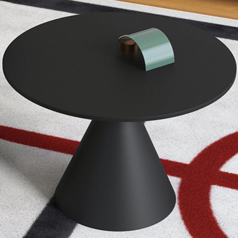 Mid-Century Modern Black / White Round Top Coffee Table Iron Pedestal Cocktail Table