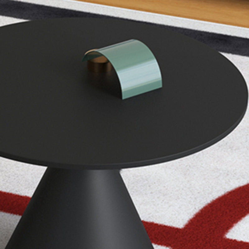 Mid-Century Modern Black / White Round Top Coffee Table Iron Pedestal Cocktail Table