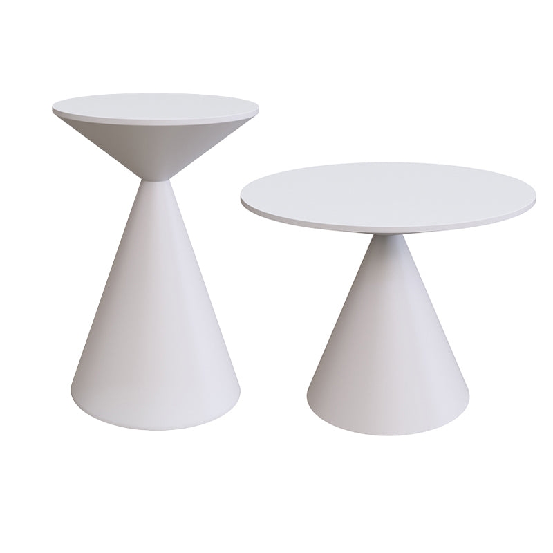 Mid-Century Modern Black / White Round Top Coffee Table Iron Pedestal Cocktail Table