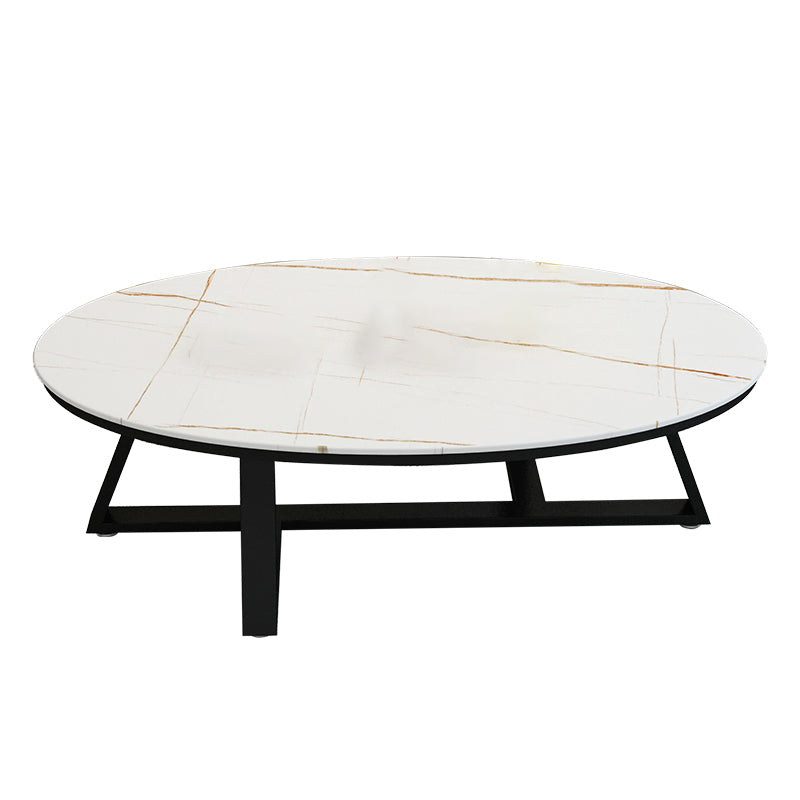 Glam Oval Slate Coffee Table 17.7"H Iron Cross Legs Cocktail Table