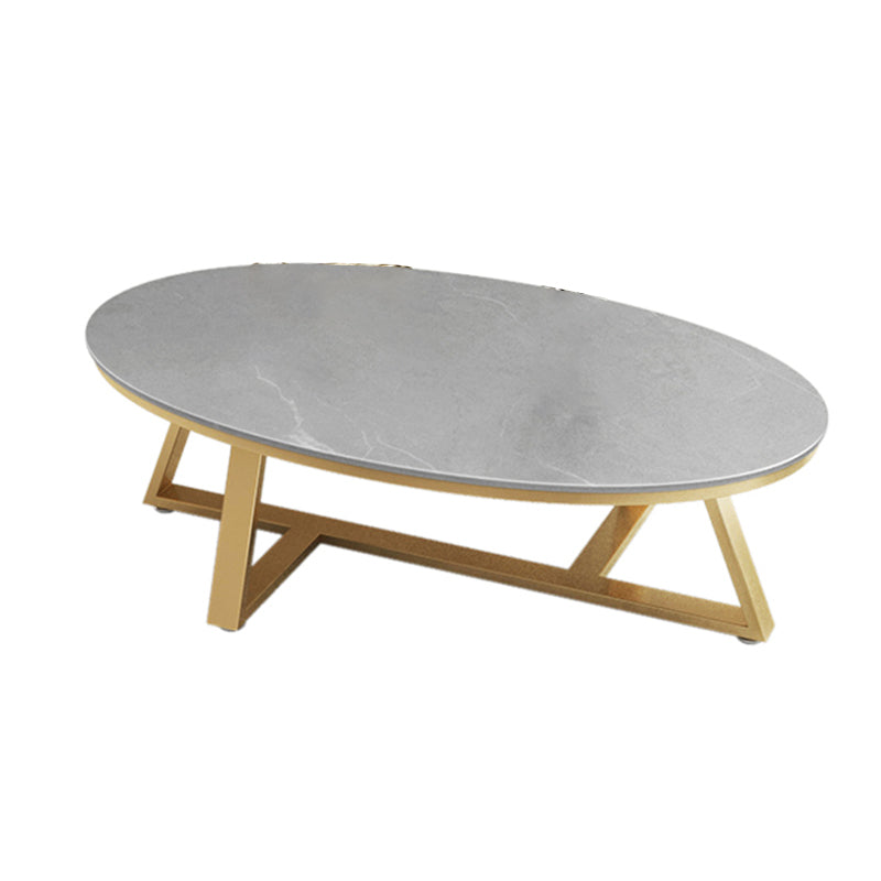 Glam Oval Slate Coffee Table 17.7"H Iron Cross Legs Cocktail Table