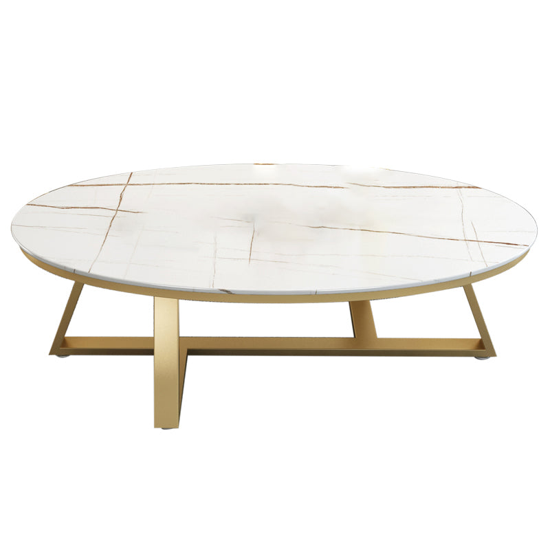 Glam Oval Slate Coffee Table 17.7"H Iron Cross Legs Cocktail Table