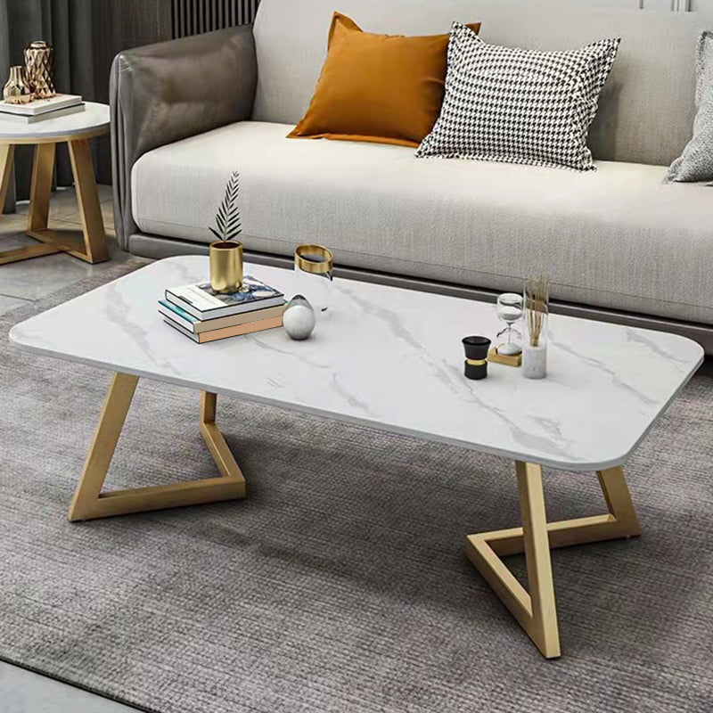 Glam Style Rectangle Slate Coffee Table 17.7"H Iron Sled Cocktail Table