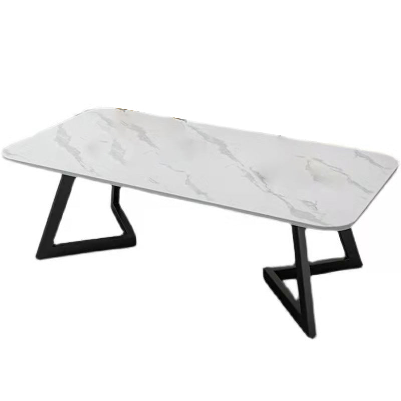 Glam Style Rectangle Slate Coffee Table 17.7"H Iron Sled Cocktail Table