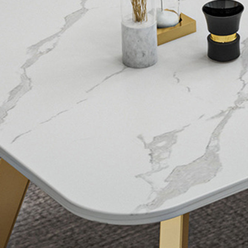 Glam Style Rectangle Slate Coffee Table 17.7"H Iron Sled Cocktail Table
