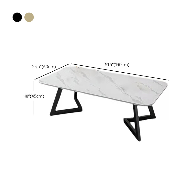 Glam Style Rectangle Slate Coffee Table 17.7"H Iron Sled Cocktail Table