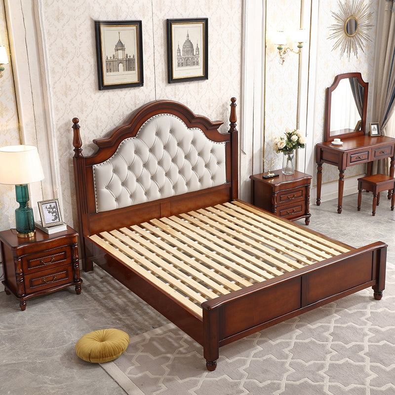 84.65 inch Wide Victorian Bed Frame Pine Wood Bed with Upholstered Headboard