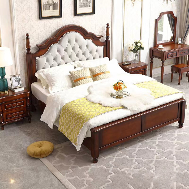 84.65 inch Wide Victorian Bed Frame Pine Wood Bed with Upholstered Headboard