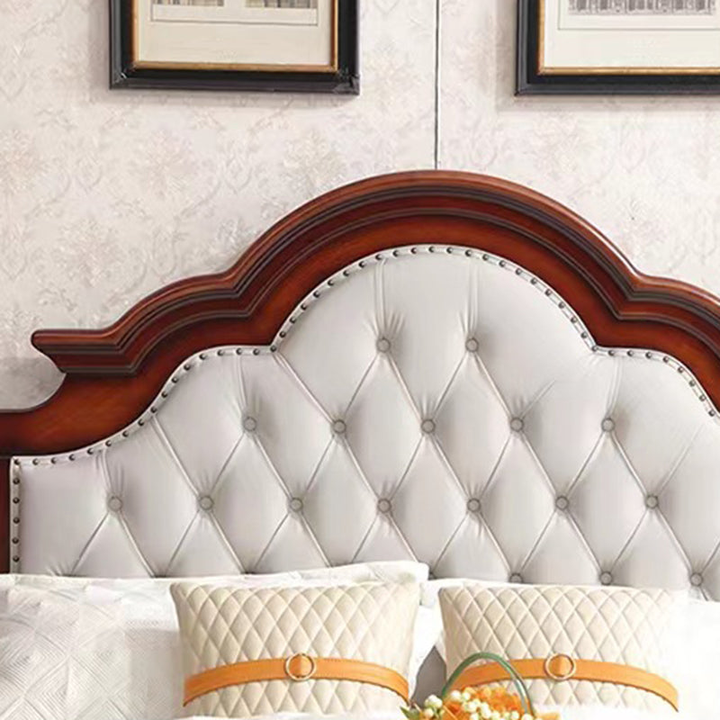 84.65 inch Wide Victorian Bed Frame Pine Wood Bed with Upholstered Headboard