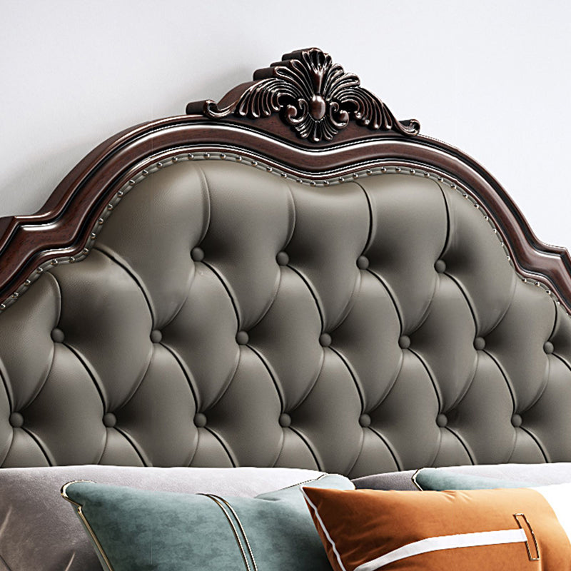 Rubberwood Traditional Panel Bed 62.59" High Brown Bed with Upholstered Headboard