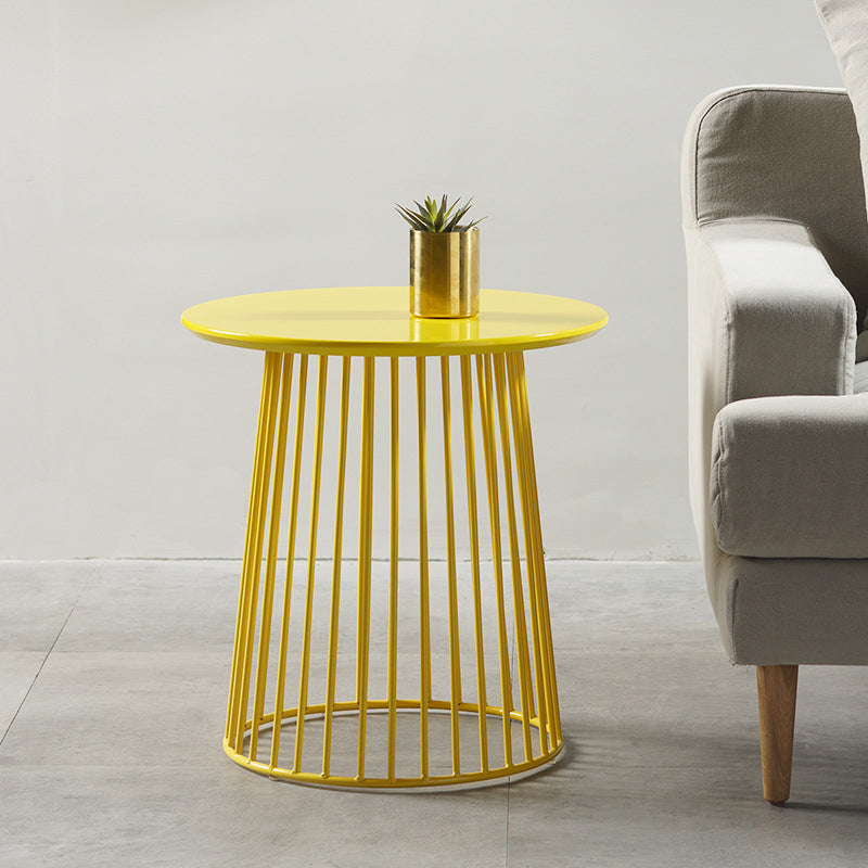Metal Round Frame Side Table Contemporary Simple Dia 19.7" End Table