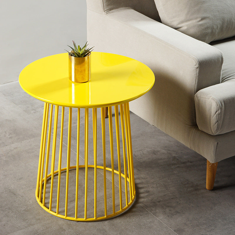 Metal Round Frame Side Table Contemporary Simple Dia 19.7" End Table
