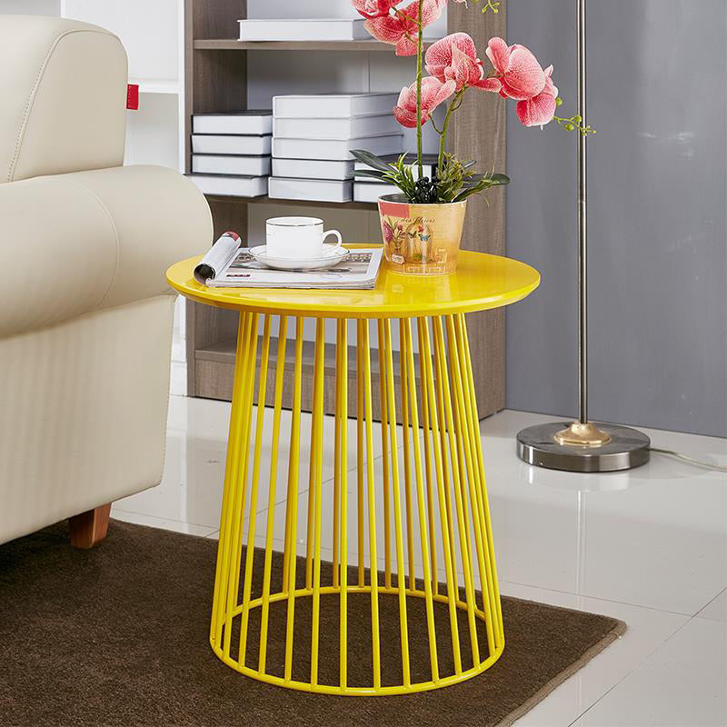 Metal Round Frame Side Table Contemporary Simple Dia 19.7" End Table