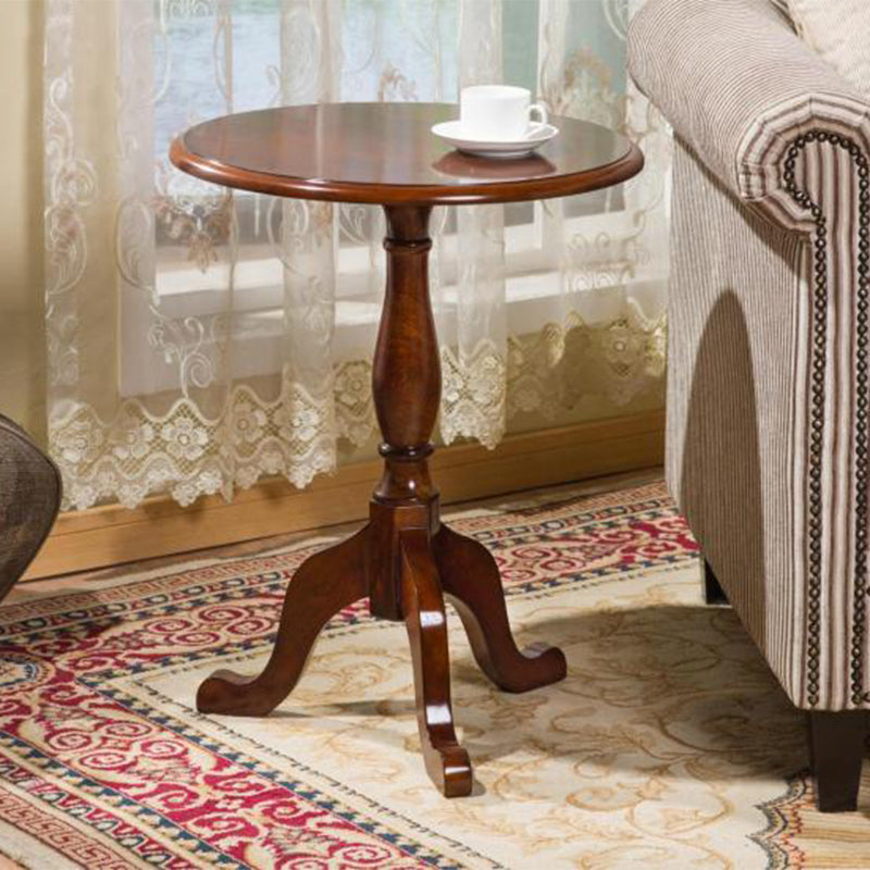 Solid Wood Round End Table Retro Dia 20.08" Sofa Side Accent Table