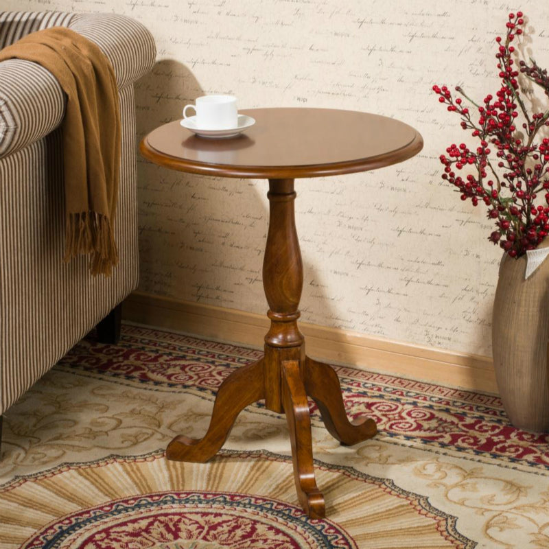 Solid Wood Round End Table Retro Dia 20.08" Sofa Side Accent Table