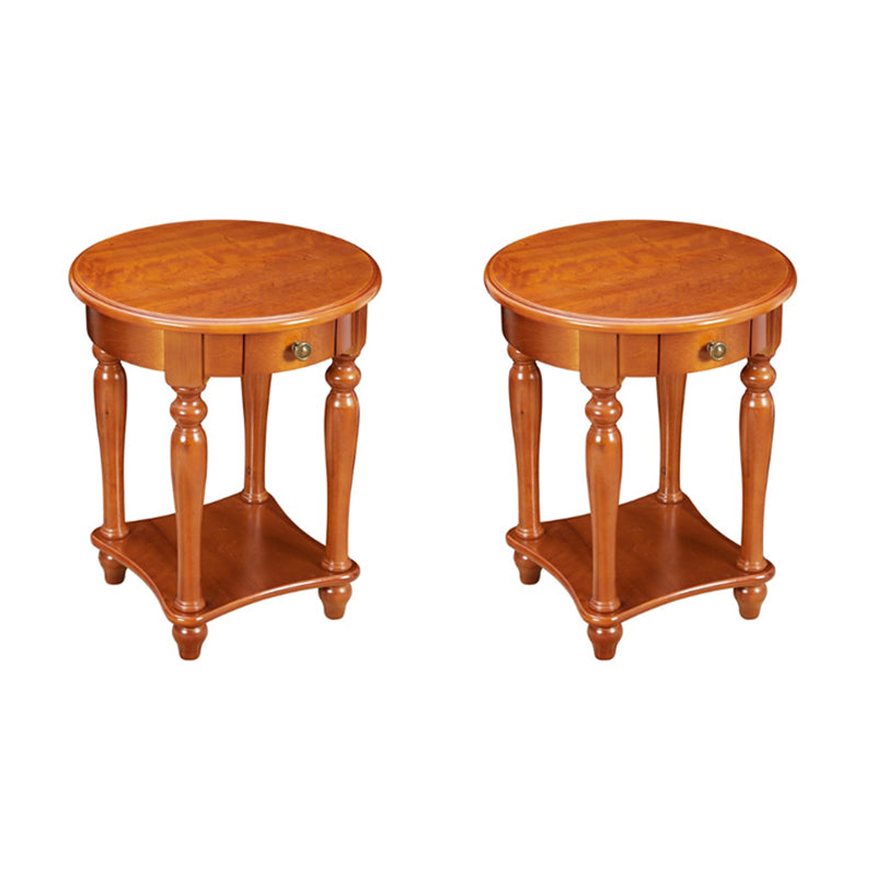 Traditional 24..4" Tall End Table in Brown Solid Wood Round Side Table with Shelf