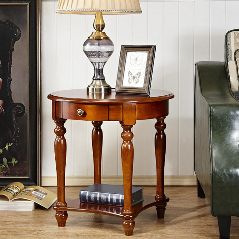 Traditional 24..4" Tall End Table in Brown Solid Wood Round Side Table with Shelf