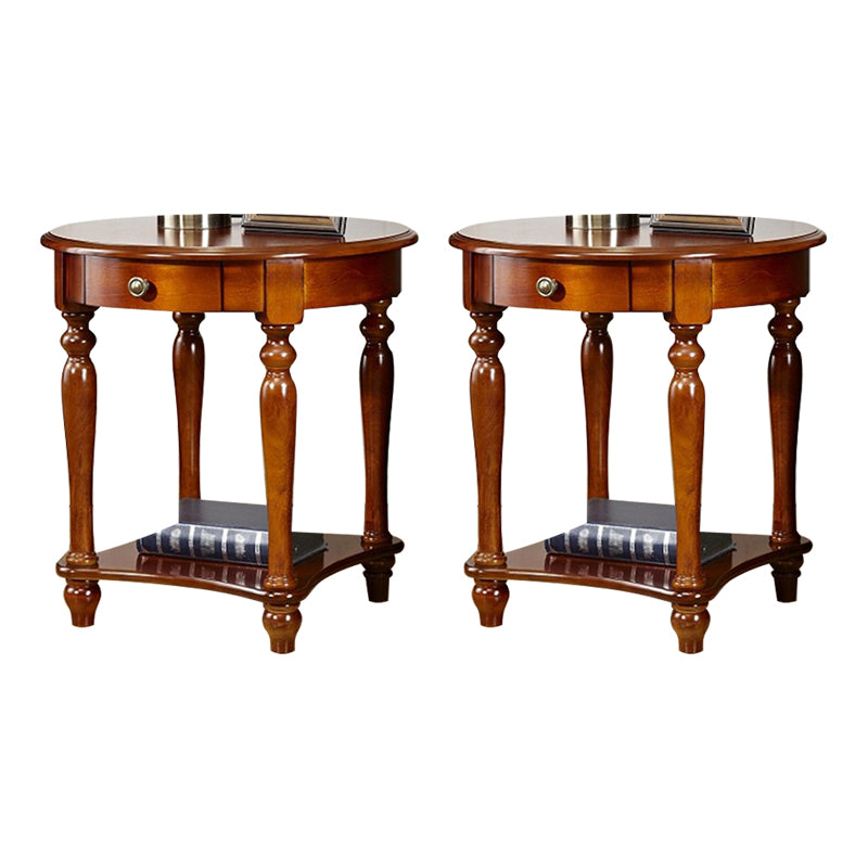 Traditional 24..4" Tall End Table in Brown Solid Wood Round Side Table with Shelf