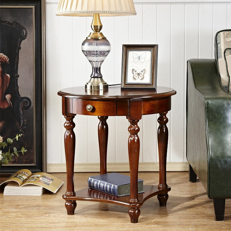 Traditional 24..4" Tall End Table in Brown Solid Wood Round Side Table with Shelf
