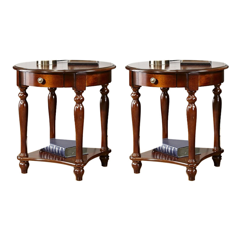 Traditional 24..4" Tall End Table in Brown Solid Wood Round Side Table with Shelf