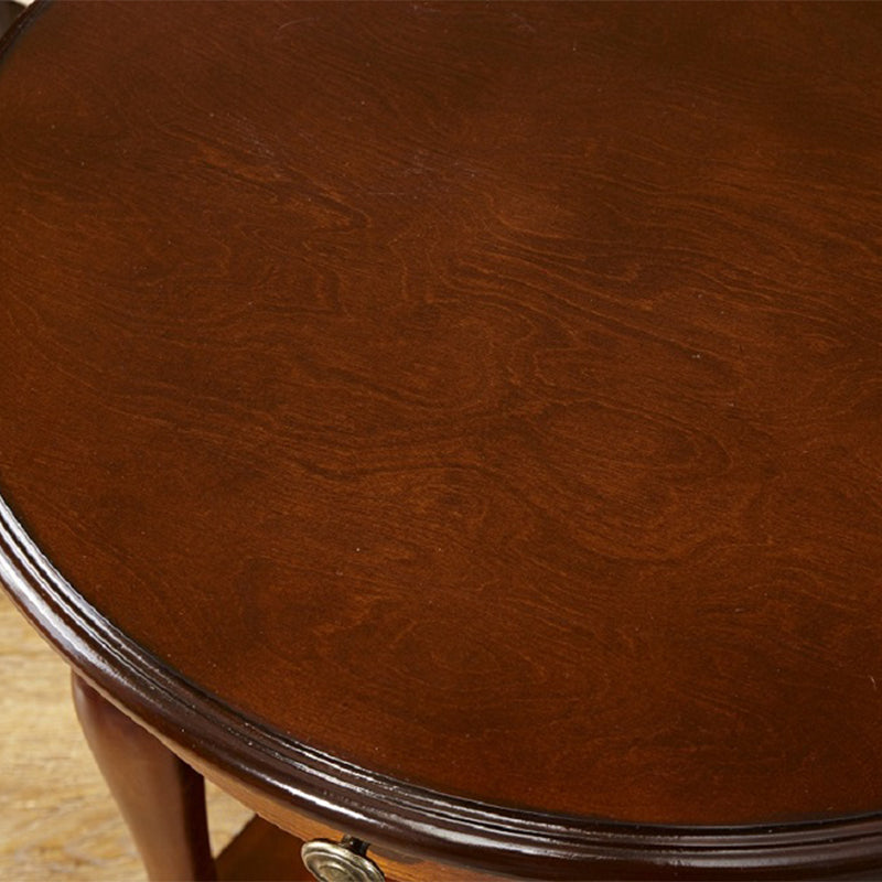 Traditional 24..4" Tall End Table in Brown Solid Wood Round Side Table with Shelf