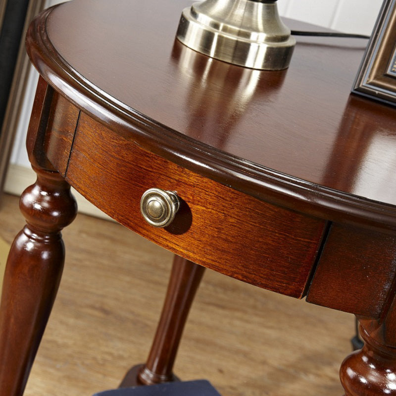 Traditional 24..4" Tall End Table in Brown Solid Wood Round Side Table with Shelf