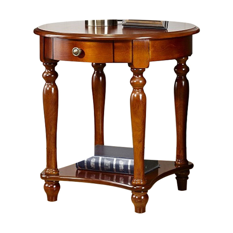 Traditional 24..4" Tall End Table in Brown Solid Wood Round Side Table with Shelf