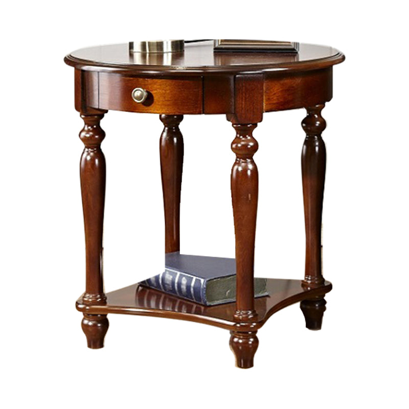 Traditional 24..4" Tall End Table in Brown Solid Wood Round Side Table with Shelf
