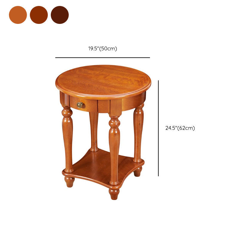 Traditional 24..4" Tall End Table in Brown Solid Wood Round Side Table with Shelf