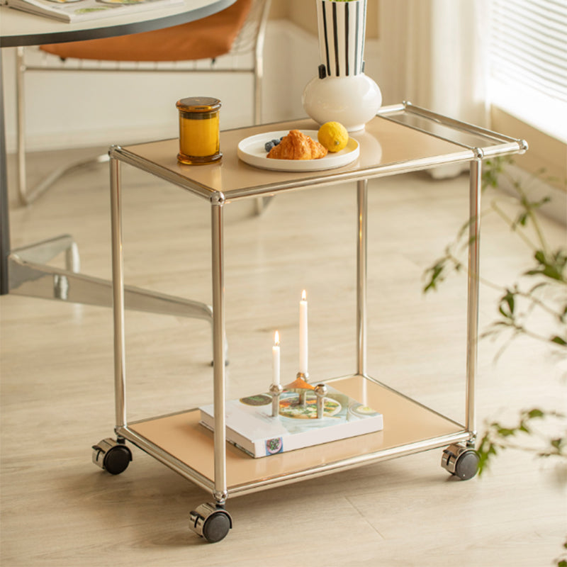 Contemporary Simple Rectangular End Table with Casters 1-Shelf 23.2" Tall Side Table