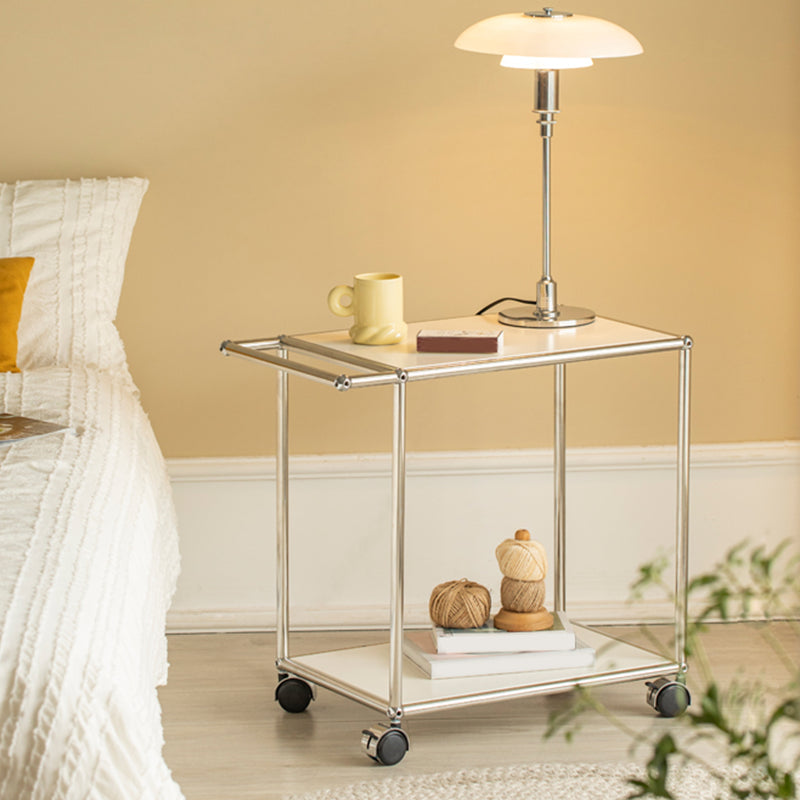 Contemporary Simple Rectangular End Table with Casters 1-Shelf 23.2" Tall Side Table