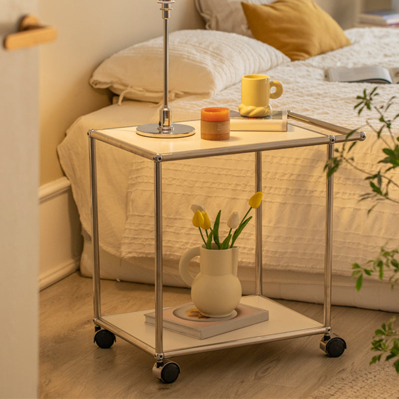 Contemporary Simple Rectangular End Table with Casters 1-Shelf 23.2" Tall Side Table