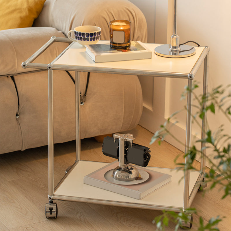 Contemporary Simple Rectangular End Table with Casters 1-Shelf 23.2" Tall Side Table