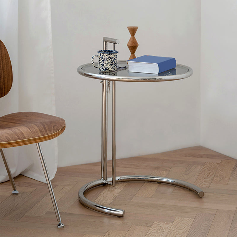Adjustable Height Glass Side Table Modern Dia 20.1" C End Table